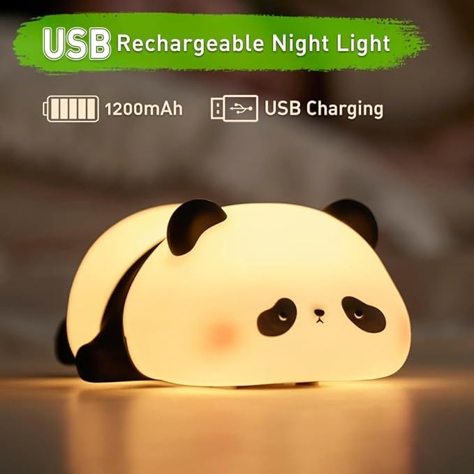 One94Store Kids Sleeping Panda Night Light Touch Silicone Animal Night Lamp | Rechargeable LED Bedside Lamp for Children's Bedroom | Ideal Gift for Boys, Girls, Toddlers, and Nursery