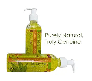 ALLUCOS Herbal Face Wash for Dry Skin – 100% Natural | Brightening & Hydrating | Enriched with Turmeric, Neem, Olive, Narikela & Peppermint for Glowing - Dry Skin - 200ML (Pack of 1)