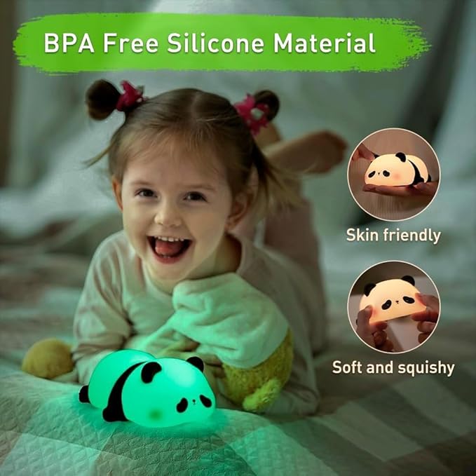 One94Store Kids Sleeping Panda Night Light Touch Silicone Animal Night Lamp | Rechargeable LED Bedside Lamp for Children's Bedroom | Ideal Gift for Boys, Girls, Toddlers, and Nursery