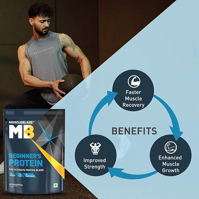 MuscleBlaze Beginner's Whey Protein, No Added Sugar, Faster Muscle Recovery & Improved Strength (Chocolate, 500 g / 1.1 lb)