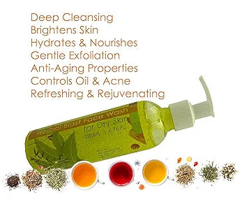 ALLUCOS Herbal Face Wash for Dry Skin – 100% Natural | Brightening & Hydrating | Enriched with Turmeric, Neem, Olive, Narikela & Peppermint for Glowing - Dry Skin - 200ML (Pack of 1)