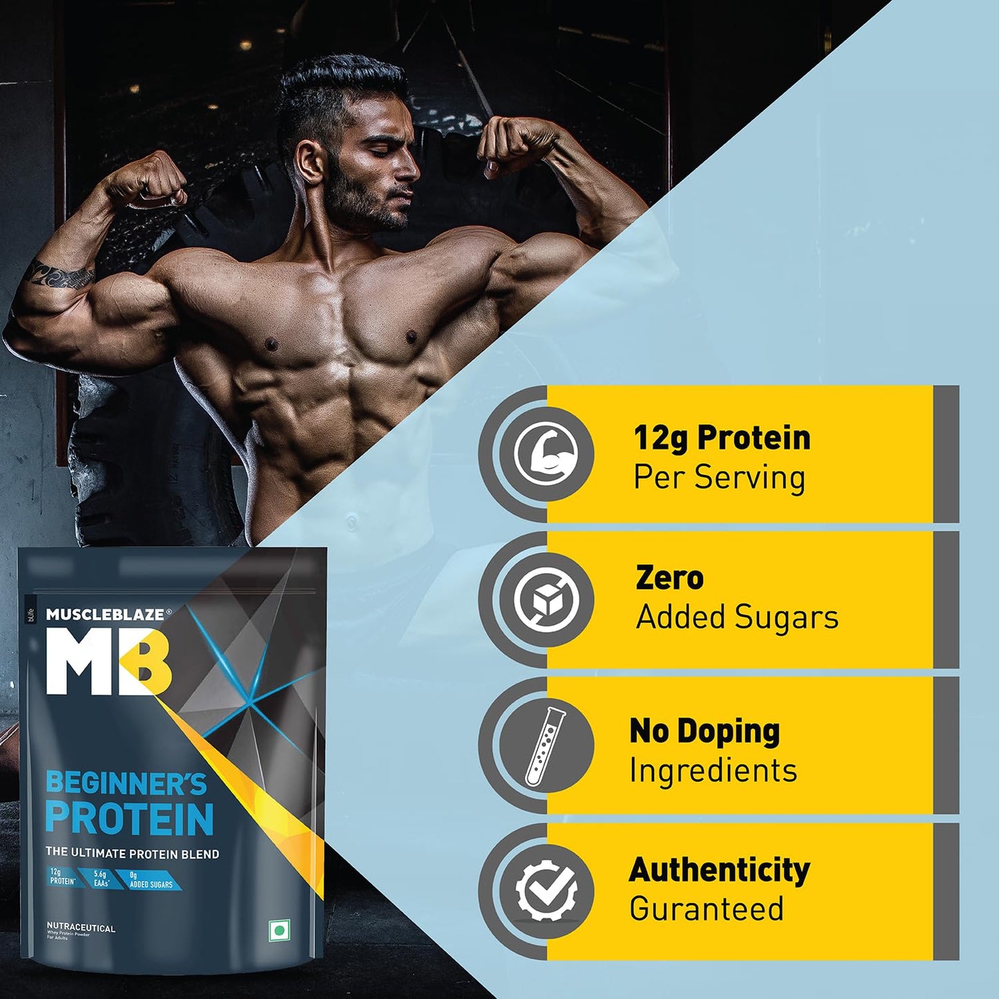 MuscleBlaze Beginner's Whey Protein, No Added Sugar, Faster Muscle Recovery & Improved Strength (Chocolate, 500 g / 1.1 lb)