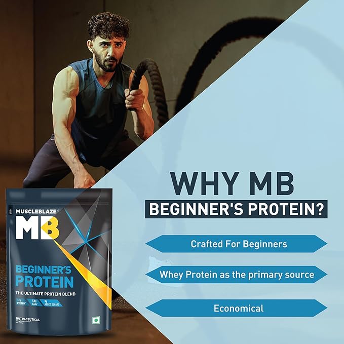MuscleBlaze Beginner's Whey Protein, No Added Sugar, Faster Muscle Recovery & Improved Strength (Chocolate, 500 g / 1.1 lb)