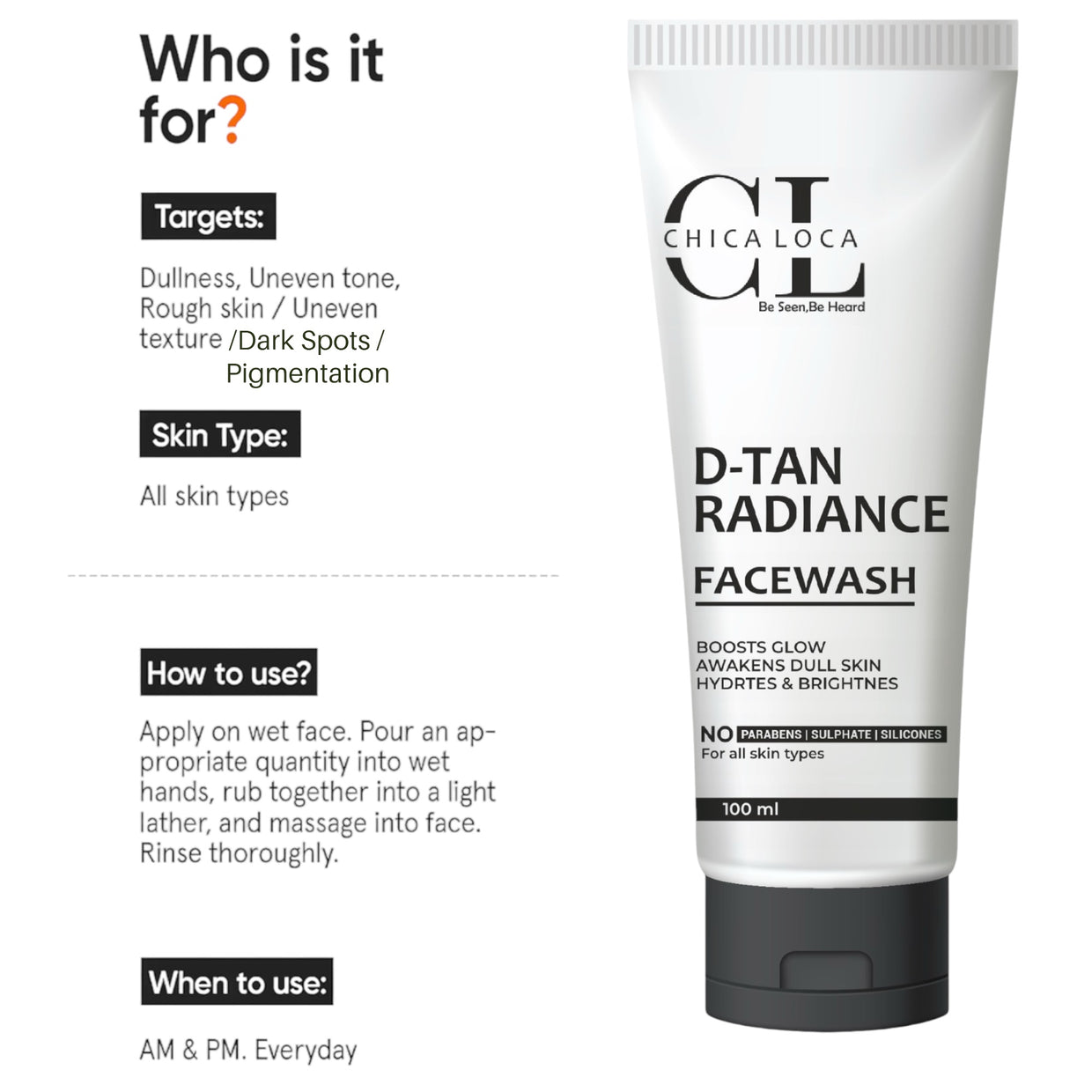 CHICALOCA D-Tan Radiance Facewash – 100ml