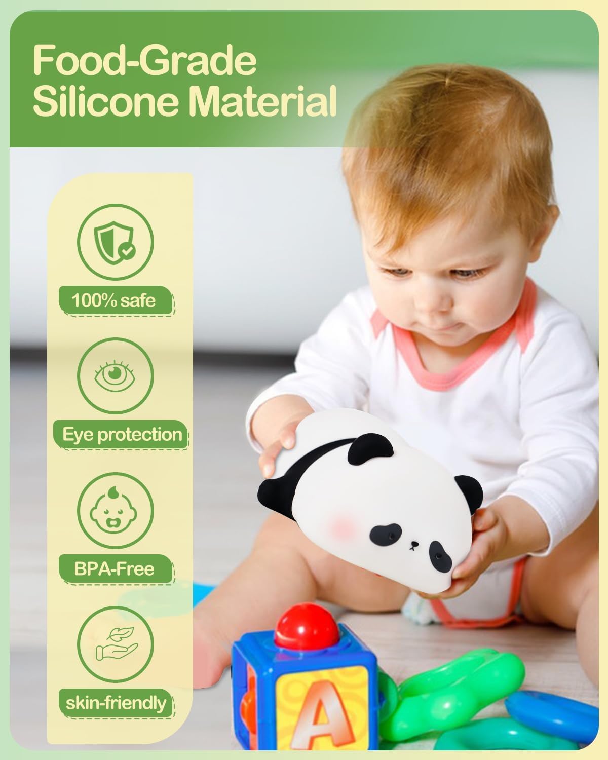 One94Store Kids Sleeping Panda Night Light Touch Silicone Animal Night Lamp | Rechargeable LED Bedside Lamp for Children's Bedroom | Ideal Gift for Boys, Girls, Toddlers, and Nursery