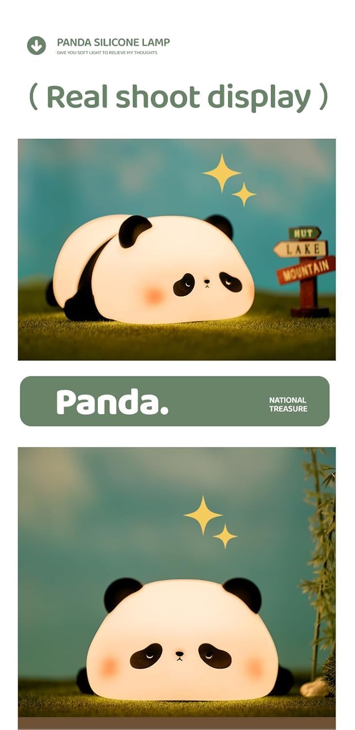 One94Store Kids Sleeping Panda Night Light Touch Silicone Animal Night Lamp | Rechargeable LED Bedside Lamp for Children's Bedroom | Ideal Gift for Boys, Girls, Toddlers, and Nursery