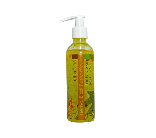 ALLUCOS Herbal Face Wash for Dry Skin – 100% Natural | Brightening & Hydrating | Enriched with Turmeric, Neem, Olive, Narikela & Peppermint for Glowing - Dry Skin - 200ML (Pack of 1)
