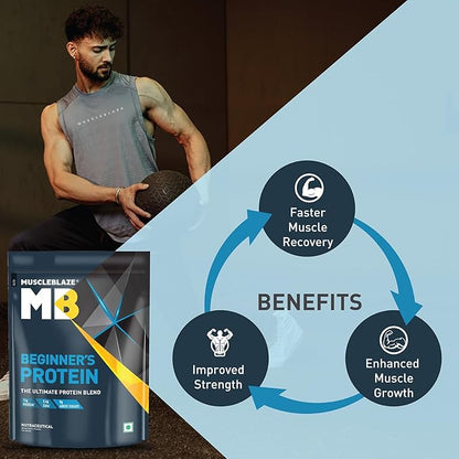 MuscleBlaze Beginner's Whey Protein, No Added Sugar, Faster Muscle Recovery & Improved Strength (Chocolate, 500 g / 1.1 lb)