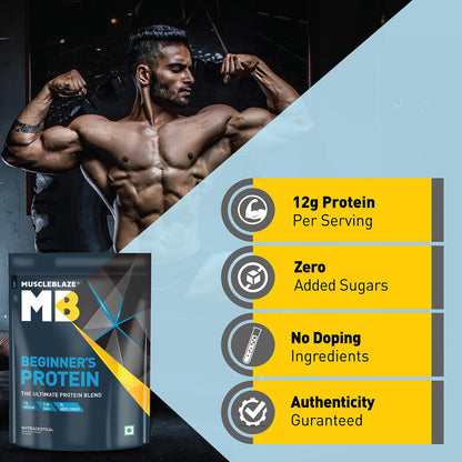 MuscleBlaze Beginner's Whey Protein, No Added Sugar, Faster Muscle Recovery & Improved Strength (Chocolate, 500 g / 1.1 lb)