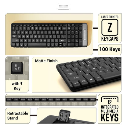 ZEBRONICS Companion 104 2.4GHz Wireless Keyboard & Mouse Combo, 100 Keys, Laser Printed Keycaps, Integrated Multimedia Keys, 3 Button Mouse, 1200 DPI, High Precision, Advanced Optical Sensor (Grey)